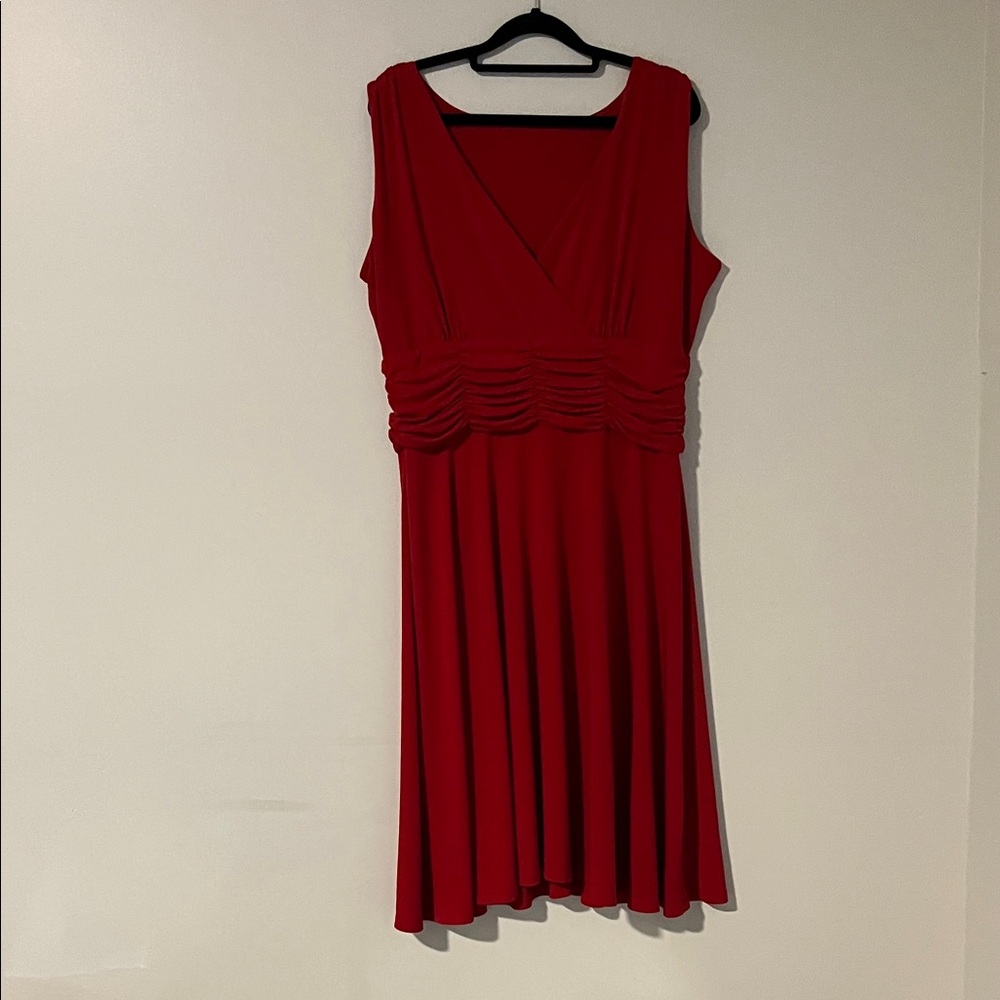 Elegant Red Sleeveless Dress ruched waist, thick strap flowy flattering